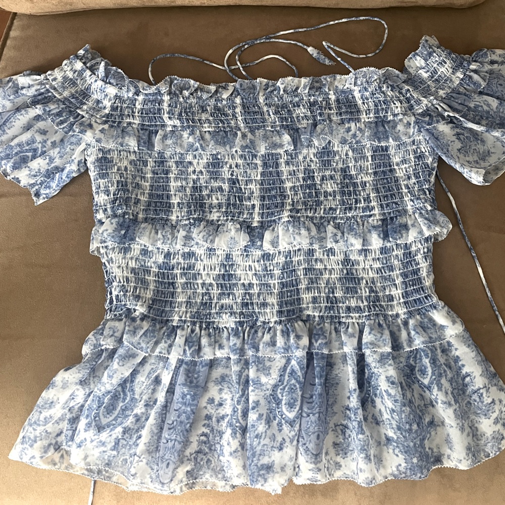 SAYLOR Blue Puff Sleeve Smocked Blouse